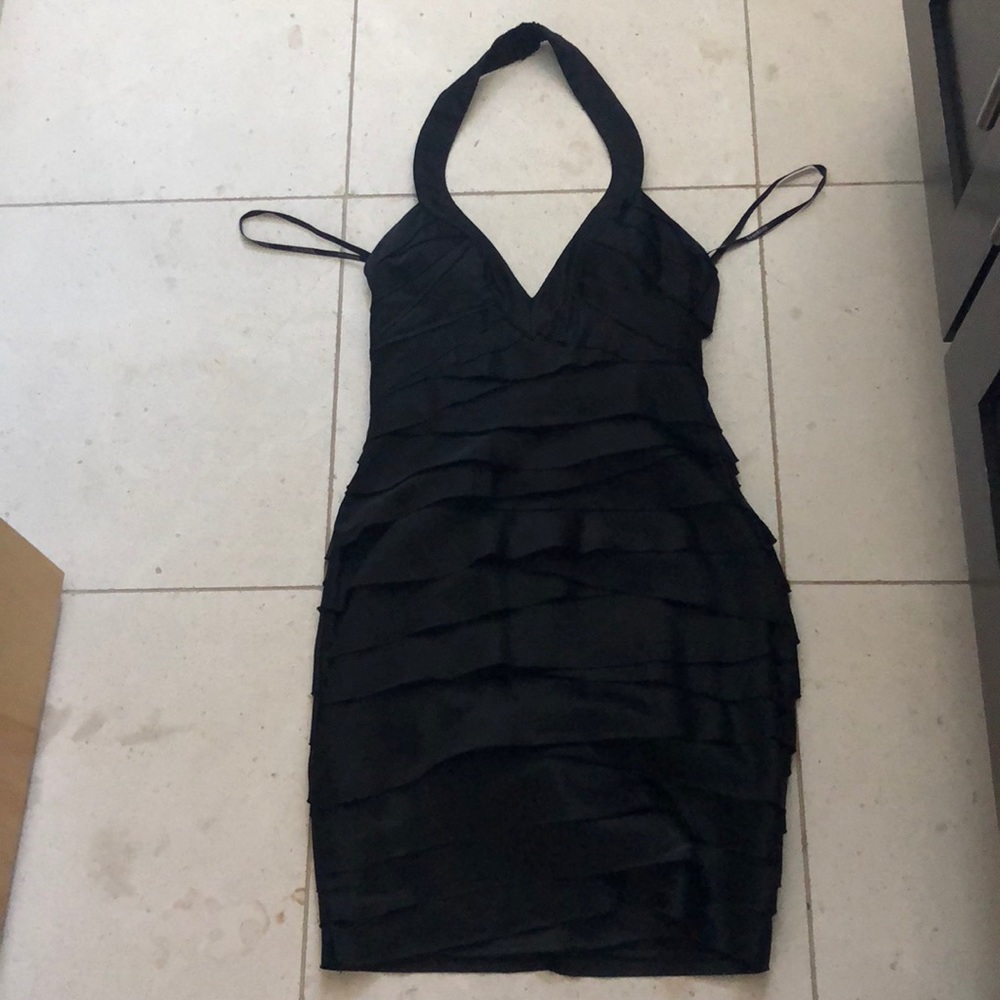 Black halter Bebe dress, super flattering